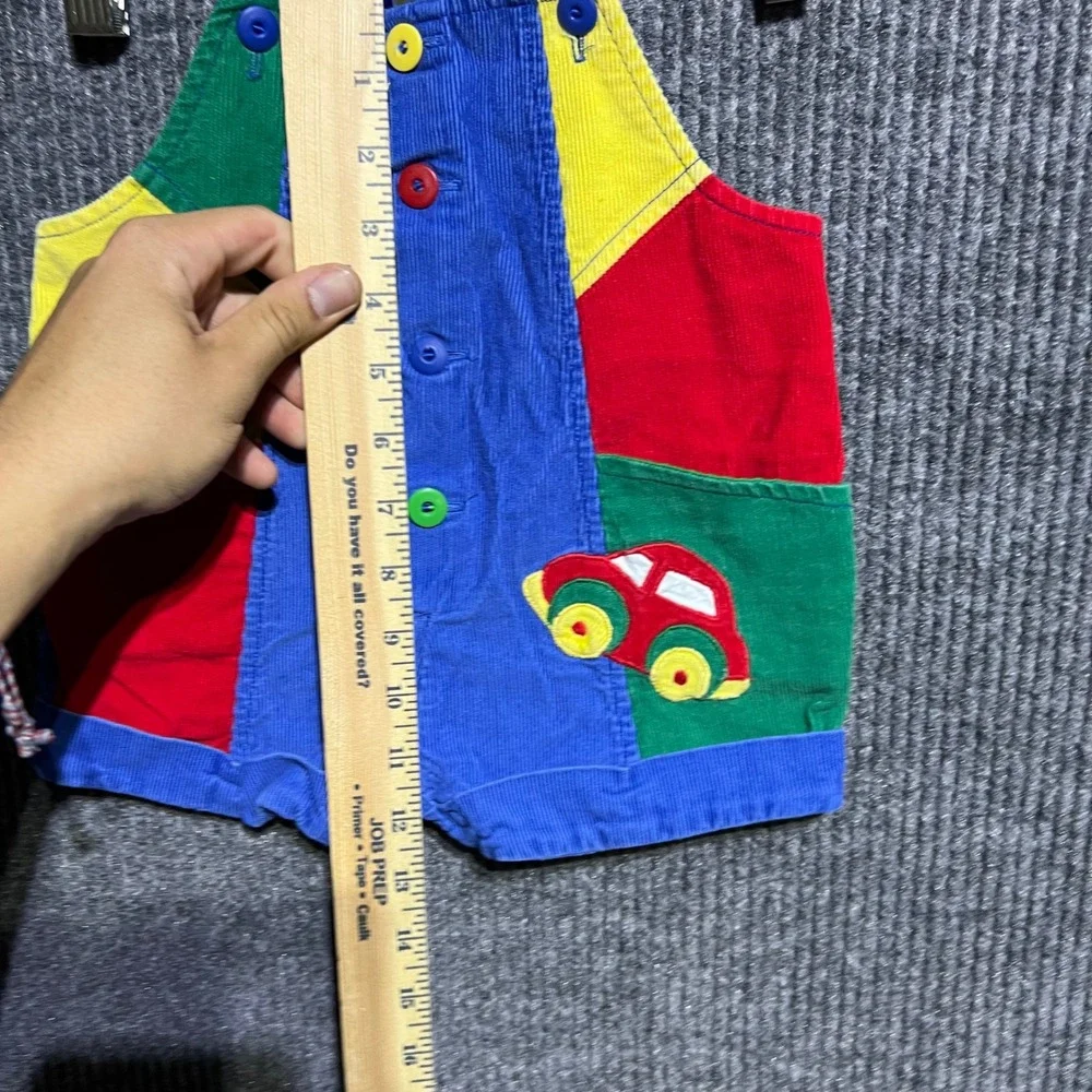 Vintage Unbranded Corduroy Overalls Kids 12M Blue Colorblock Car Retro Shortalls